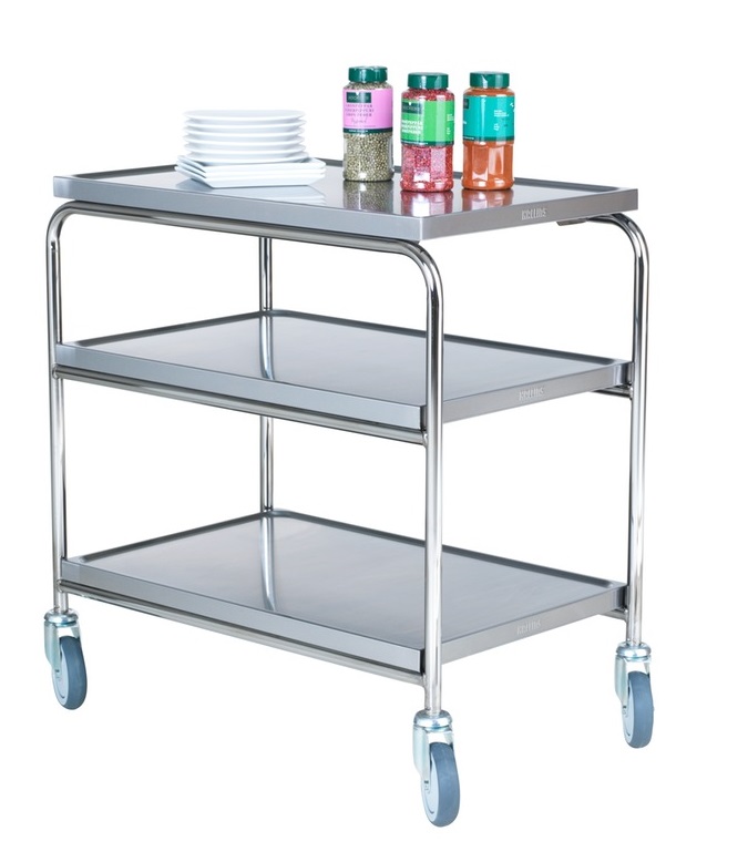 Rullbord 3 hyllor rostfri 90x55x90cm