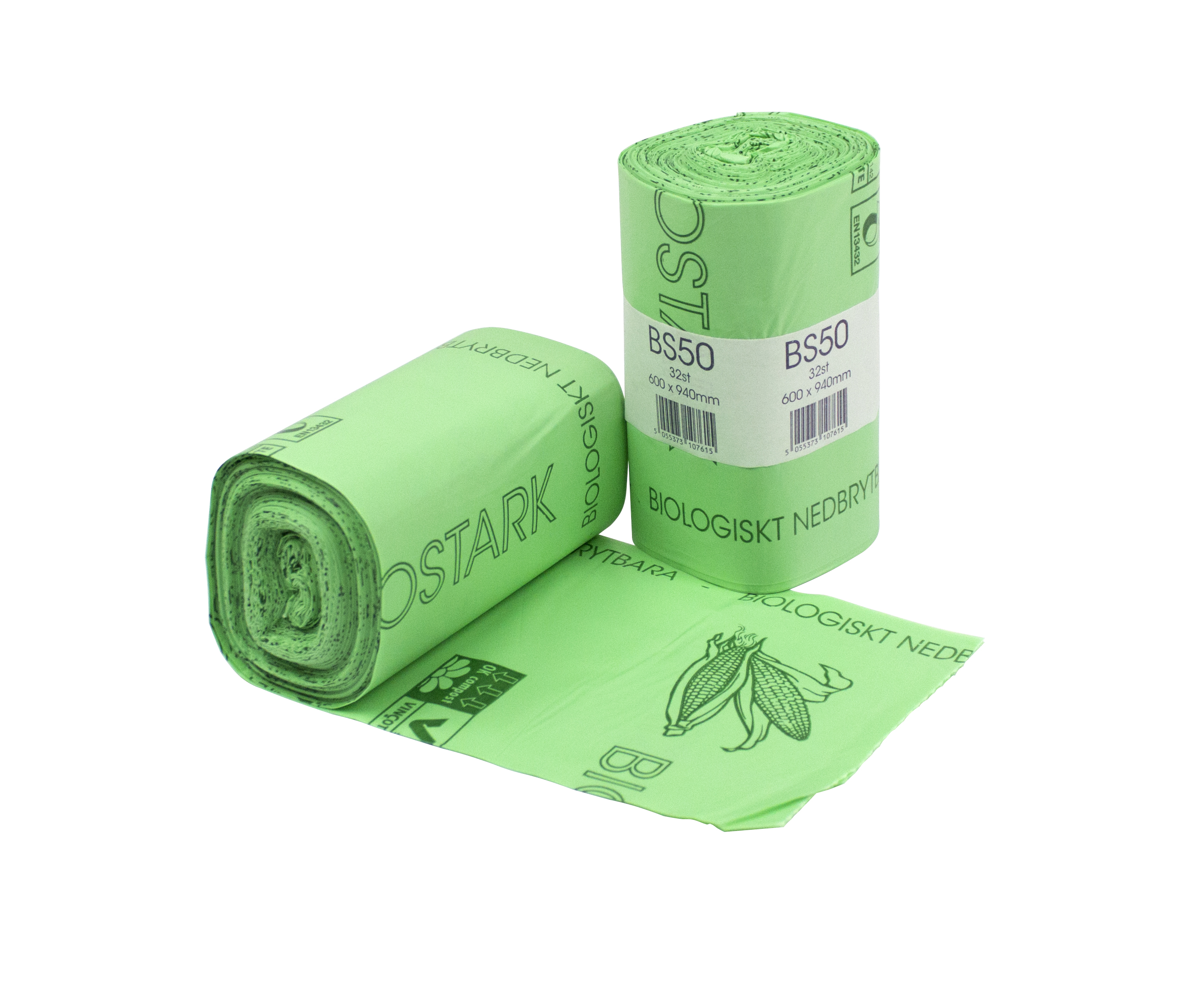 Sopsäck Biostark BioPLA 50L 17my 600x940mm Grön