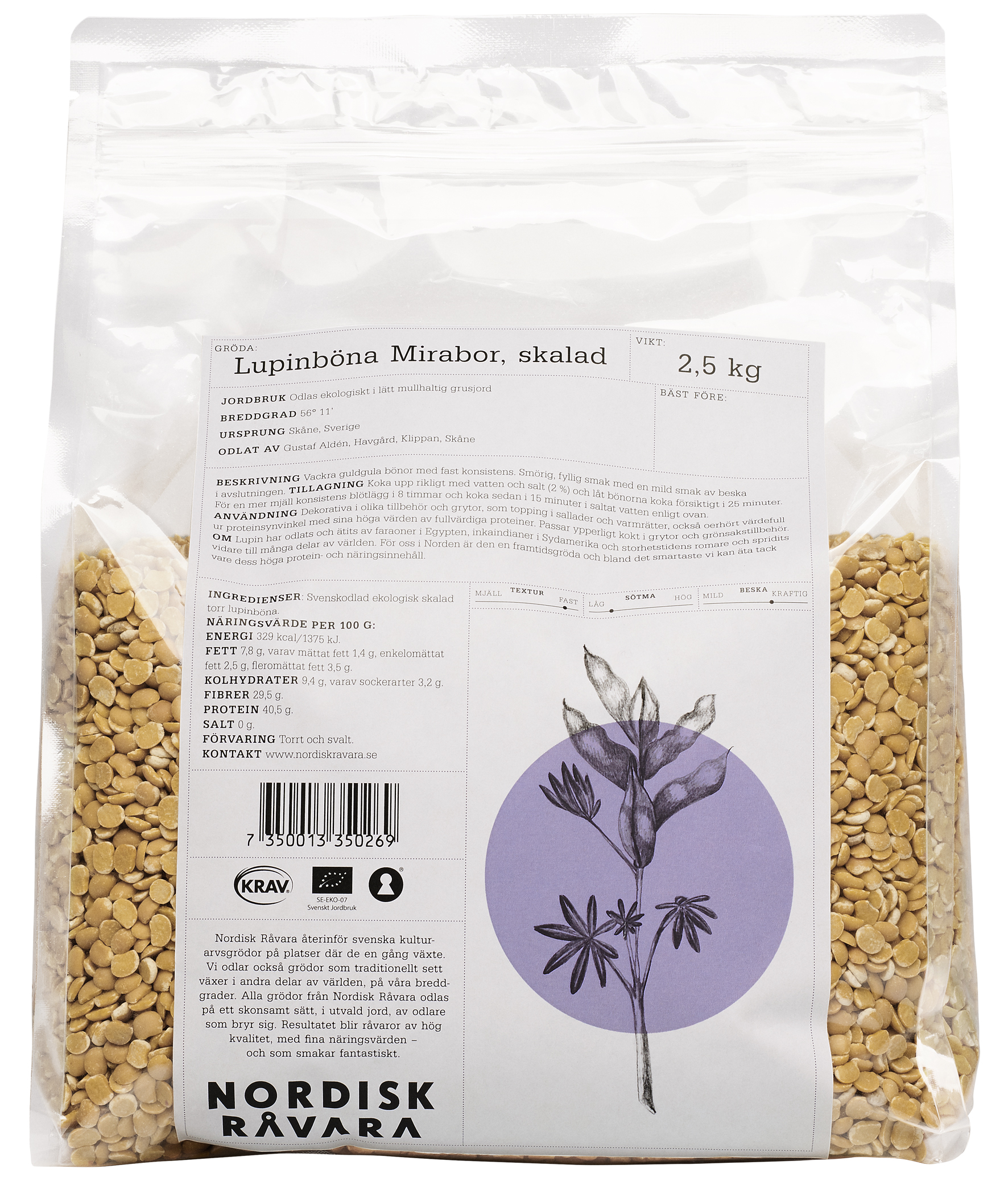 Lupinböna Mirabor Skalad KRAV