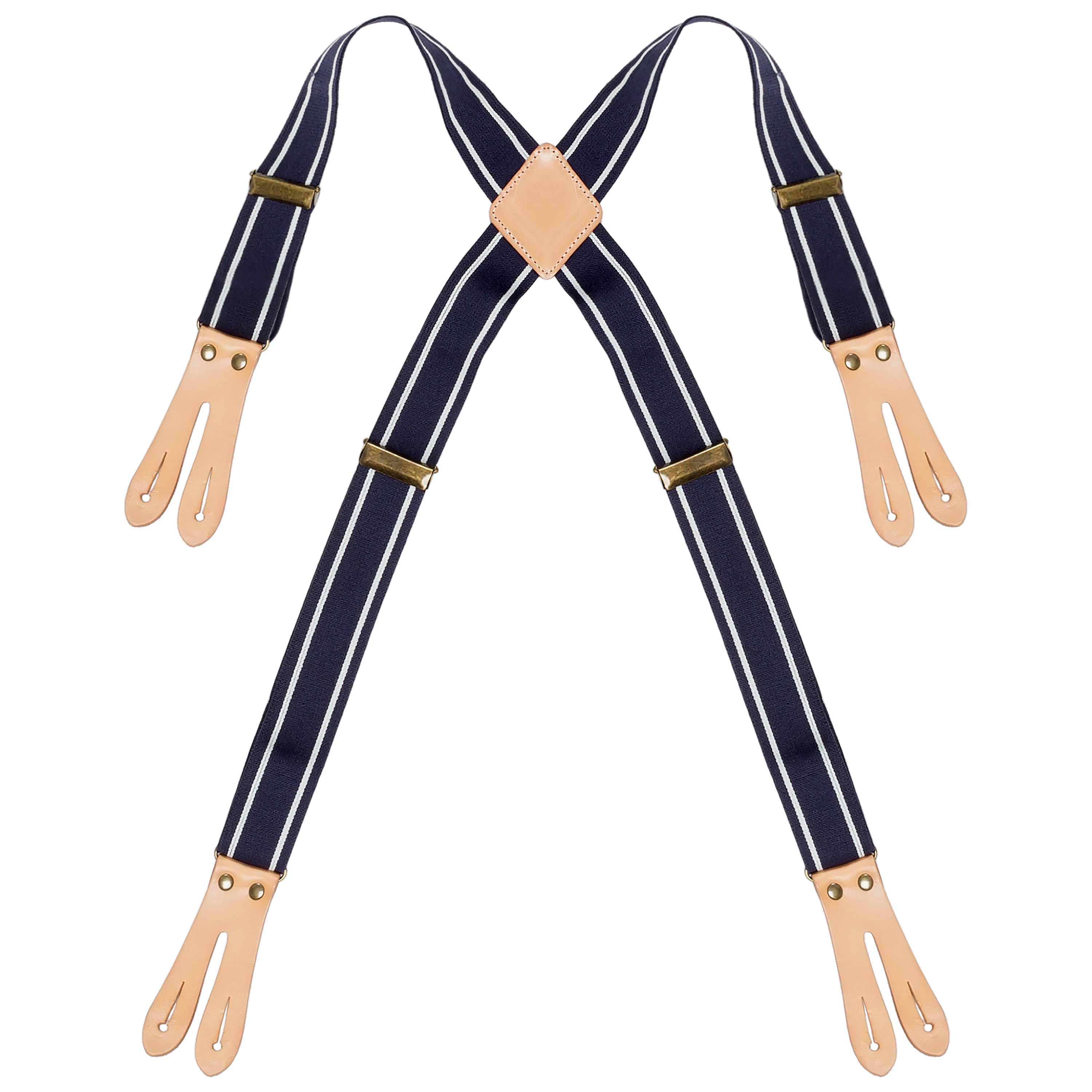 Resårhängsle med läder 0568 marin/vit rand S/M