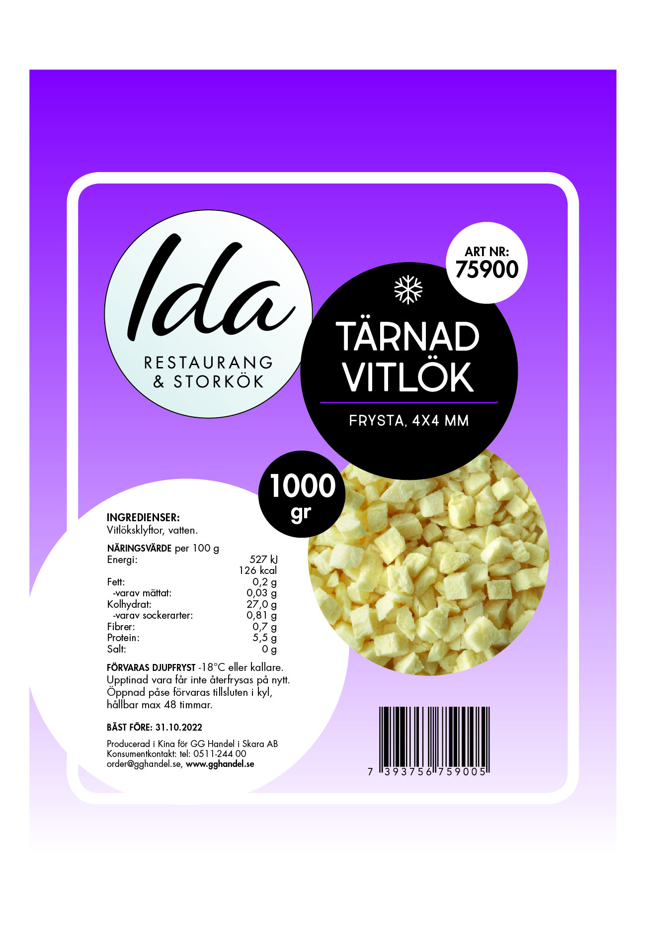 Vitlök tärnad 4x4 mm
