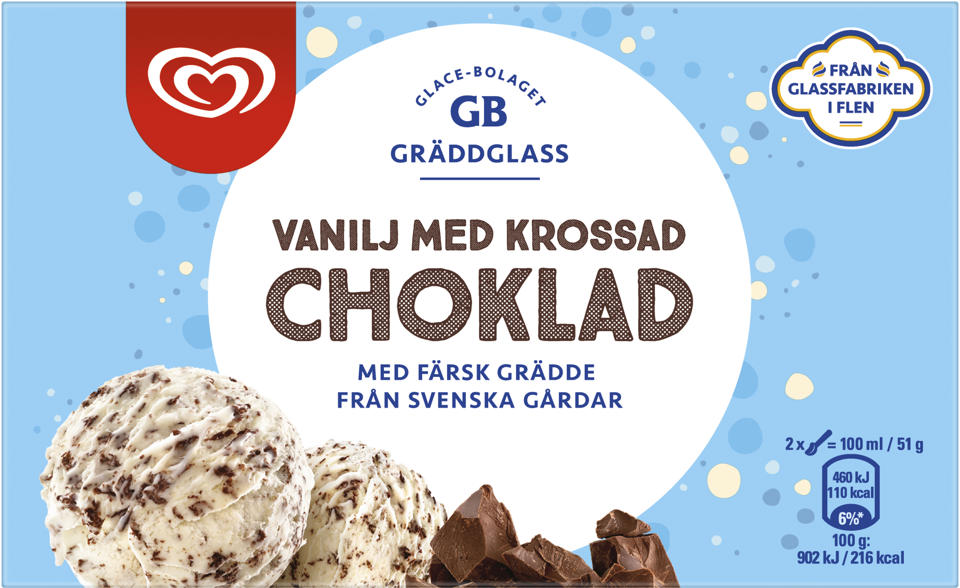 Vaniljglass med krossad choklad