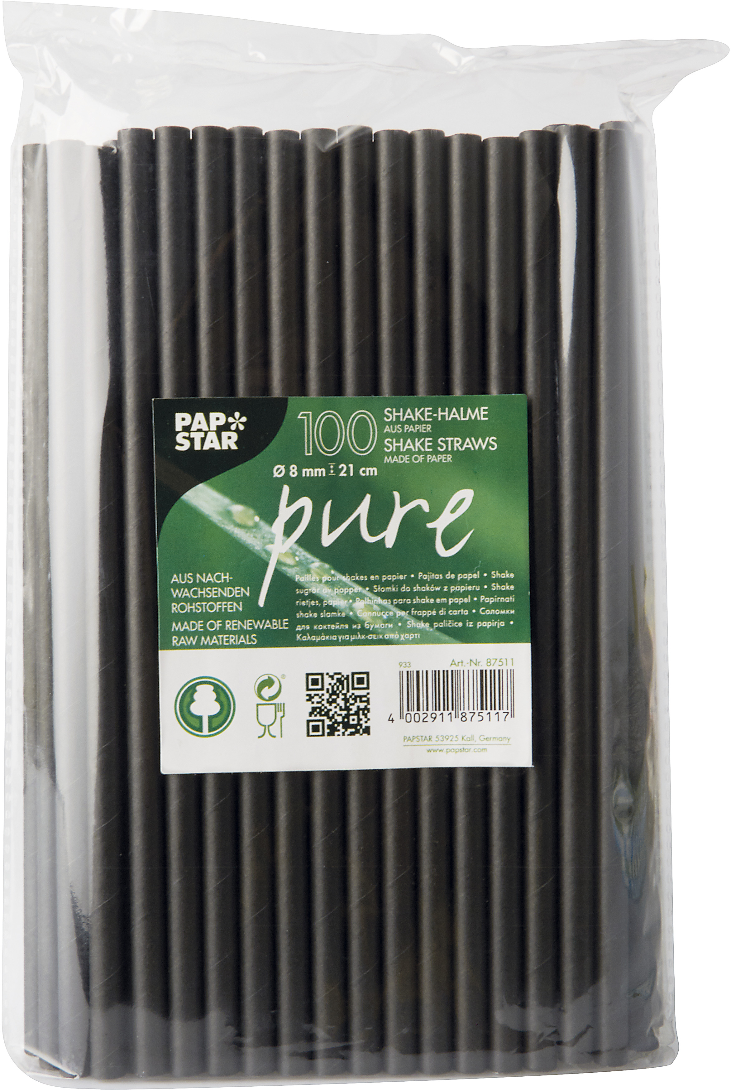 Sugrör Smoothie Papper Pure 0,8x21cm Svart