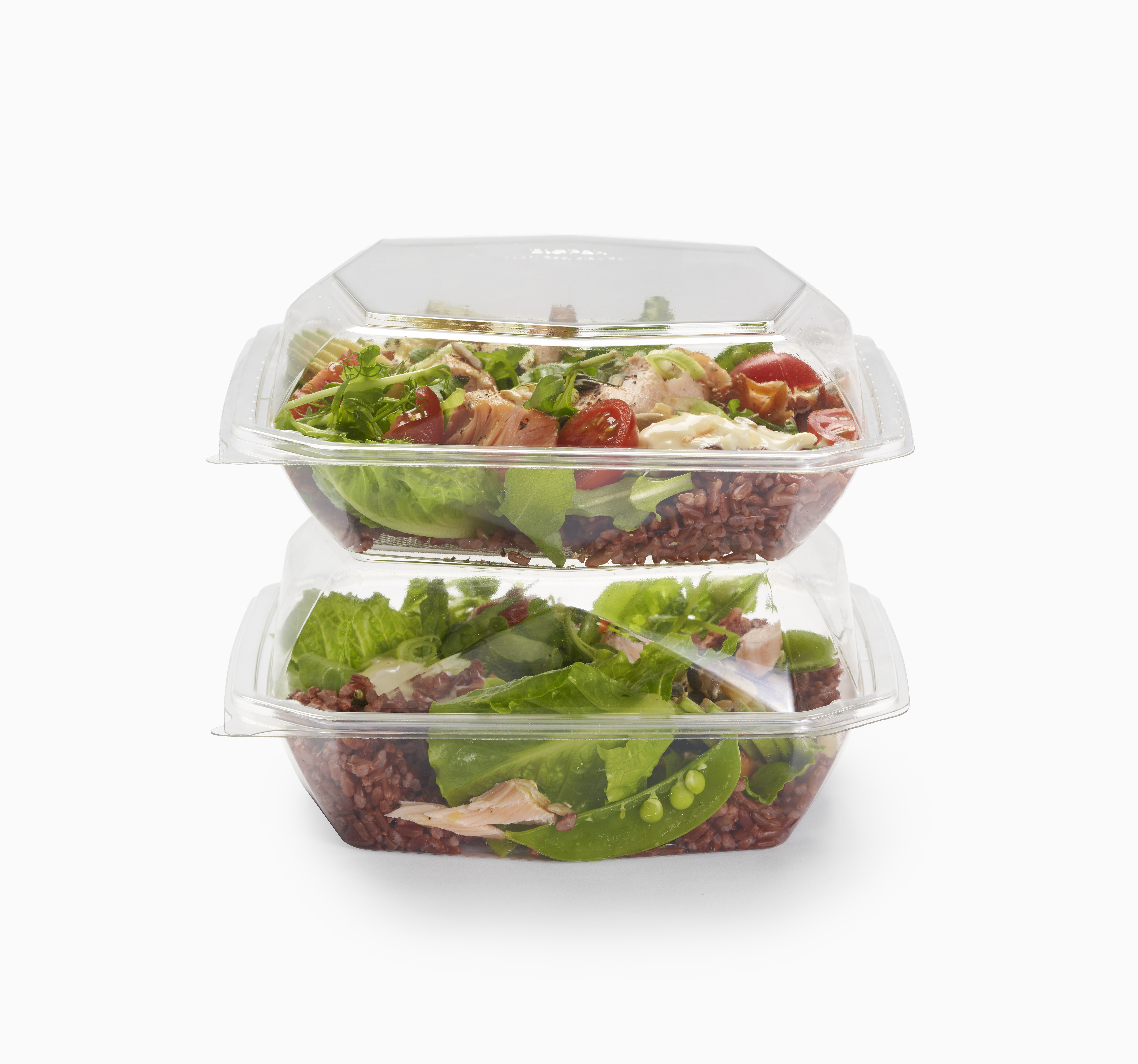 Box Octaview rPet med vidhängade lock 
800ml 185x185x90mm transparent