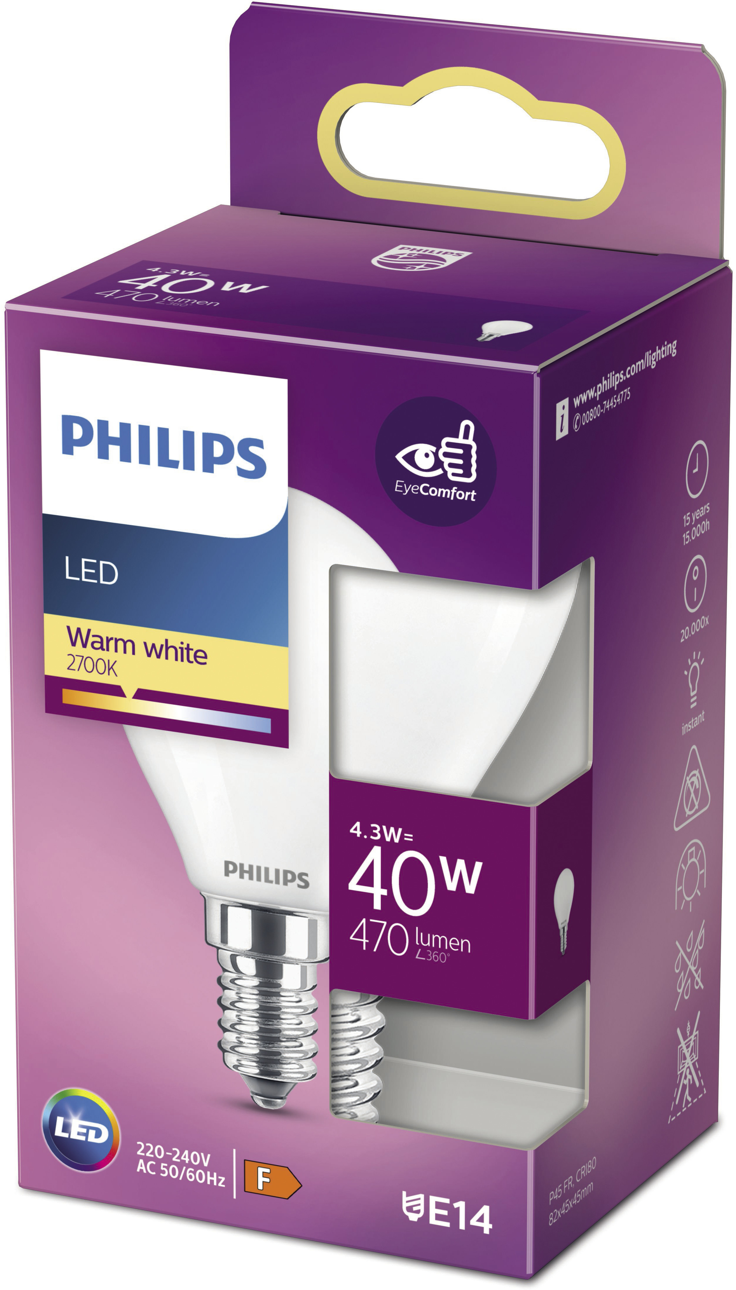 LED-lampa Classic 40W P45 E14 Frostad