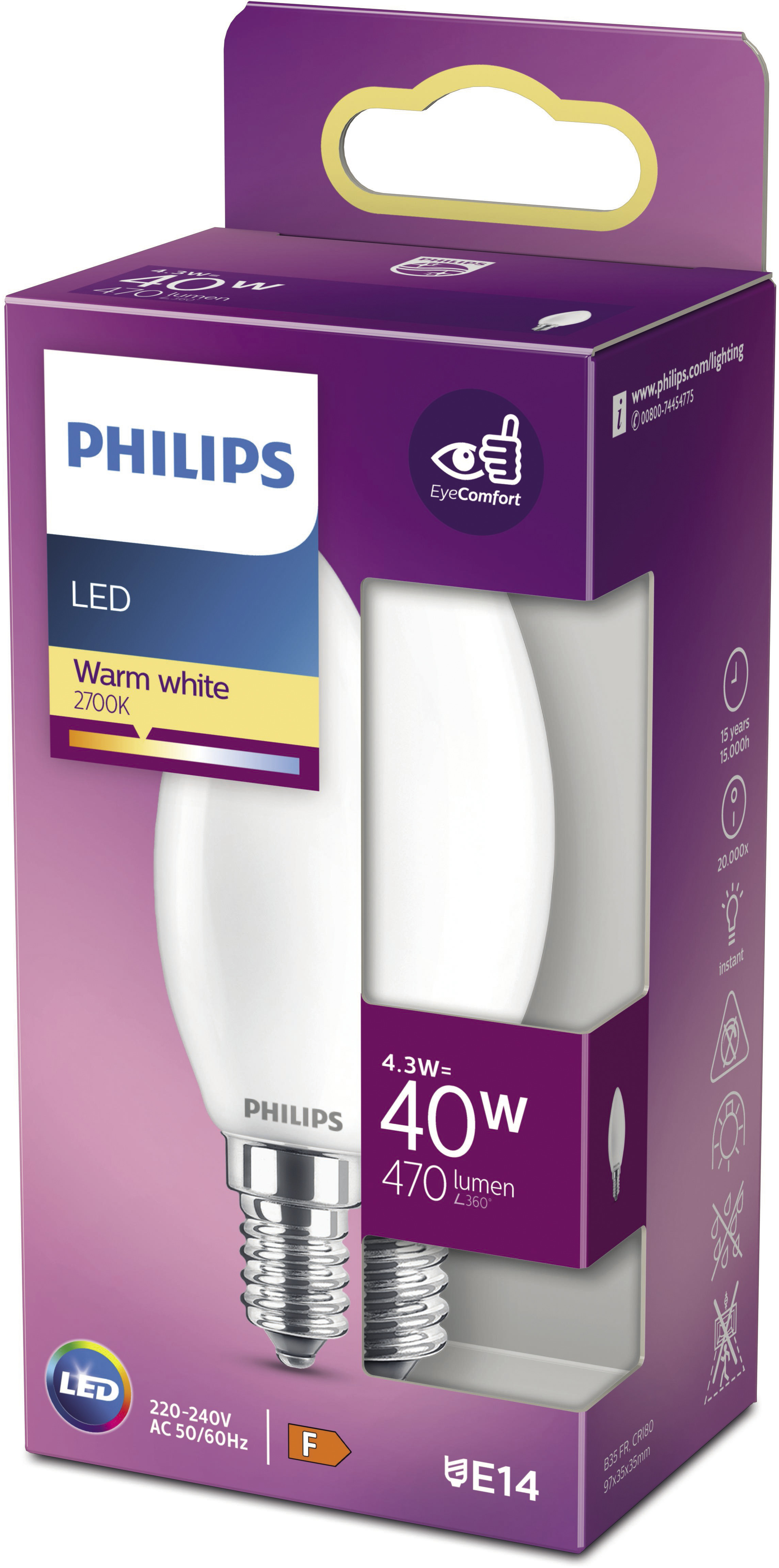 LED-lampa Classic 40W B35 E14 Frostad