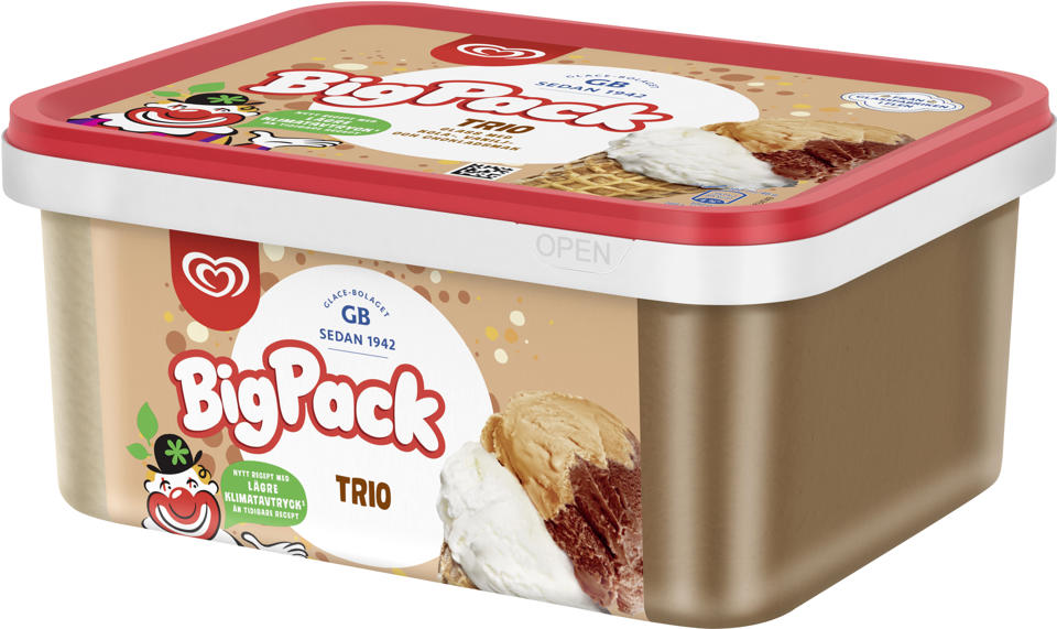 Glass Big Pack Trio,
Växtbaserad glass, vanilj och kolasmak
och växtbaserad kakaoglass