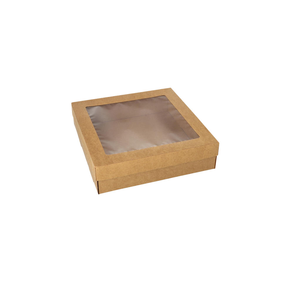 Cateringbox 6x22,5x22,5 med fönster av PET brun