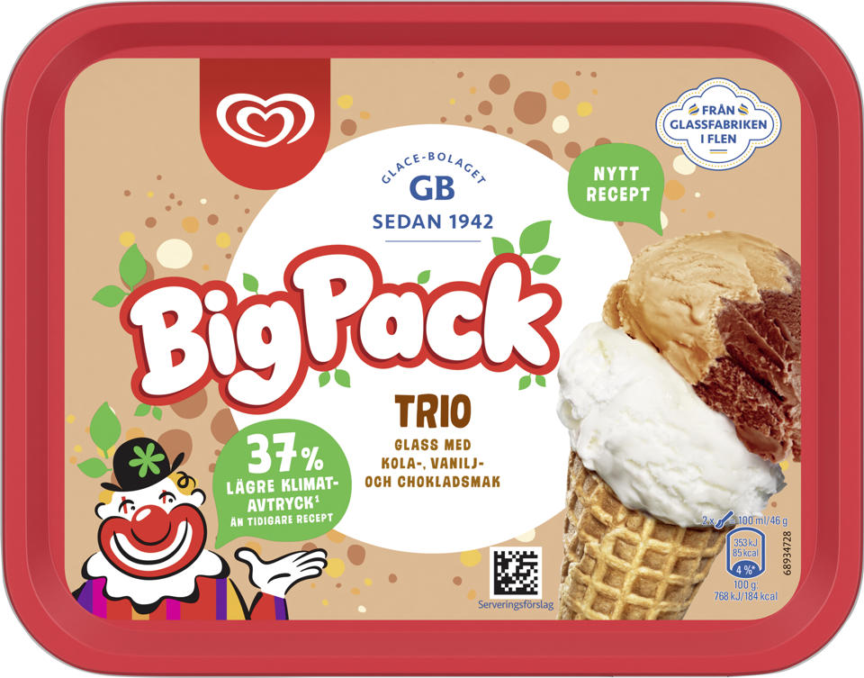 Glass Big Pack Trio,
Växtbaserad glass, vanilj och kolasmak
och växtbaserad kakaoglass