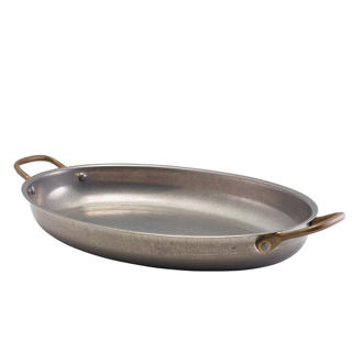 Vintage Fat Ovalt Med Handtag Rostfri 34x23cm