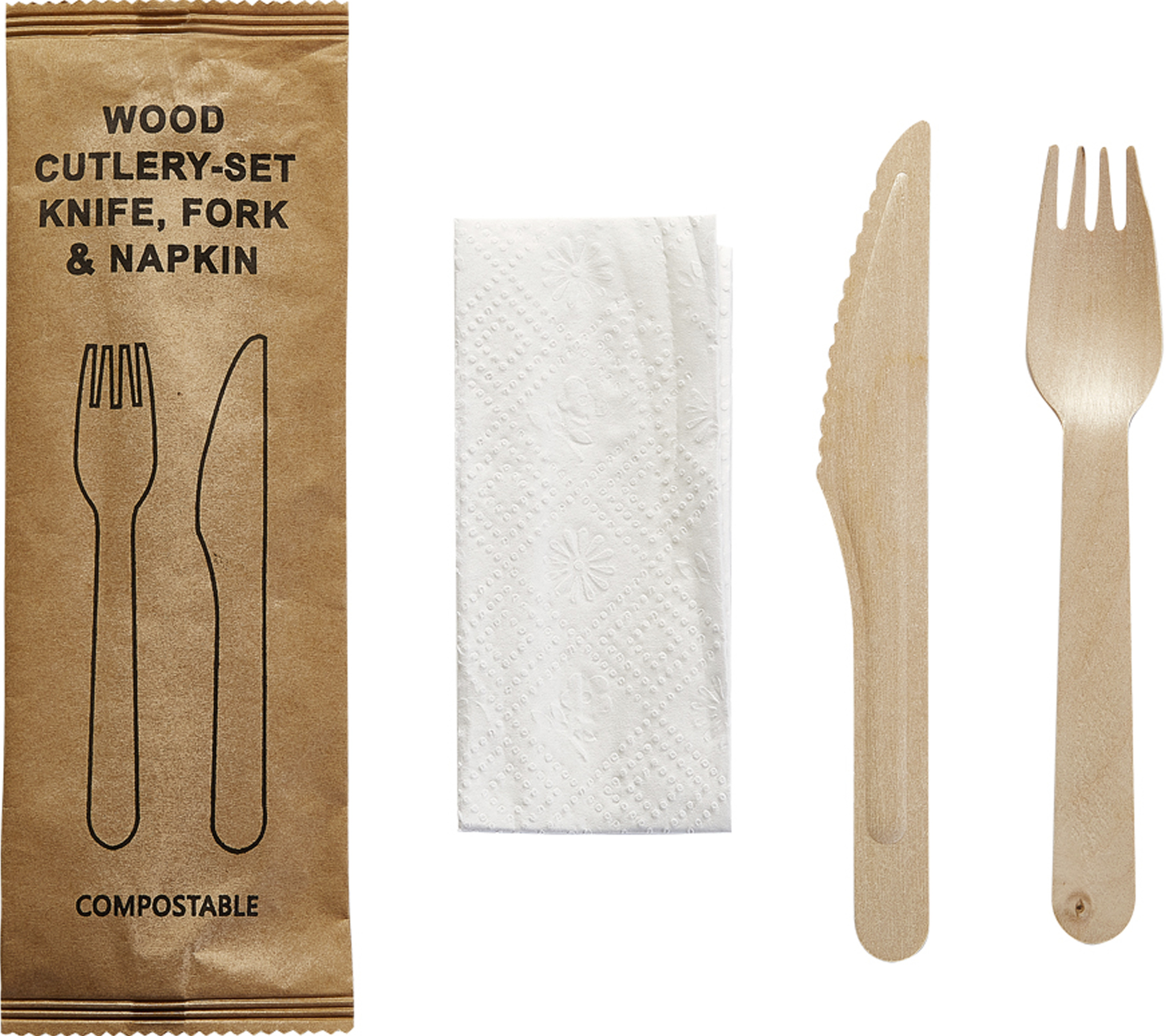 Bestickset i Trä Vaxade 2 delar och Servett 160mm