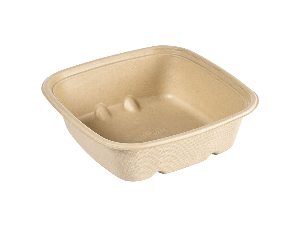 Skål Bagasse 1-fack 900ml Brun Cube Kvadrat