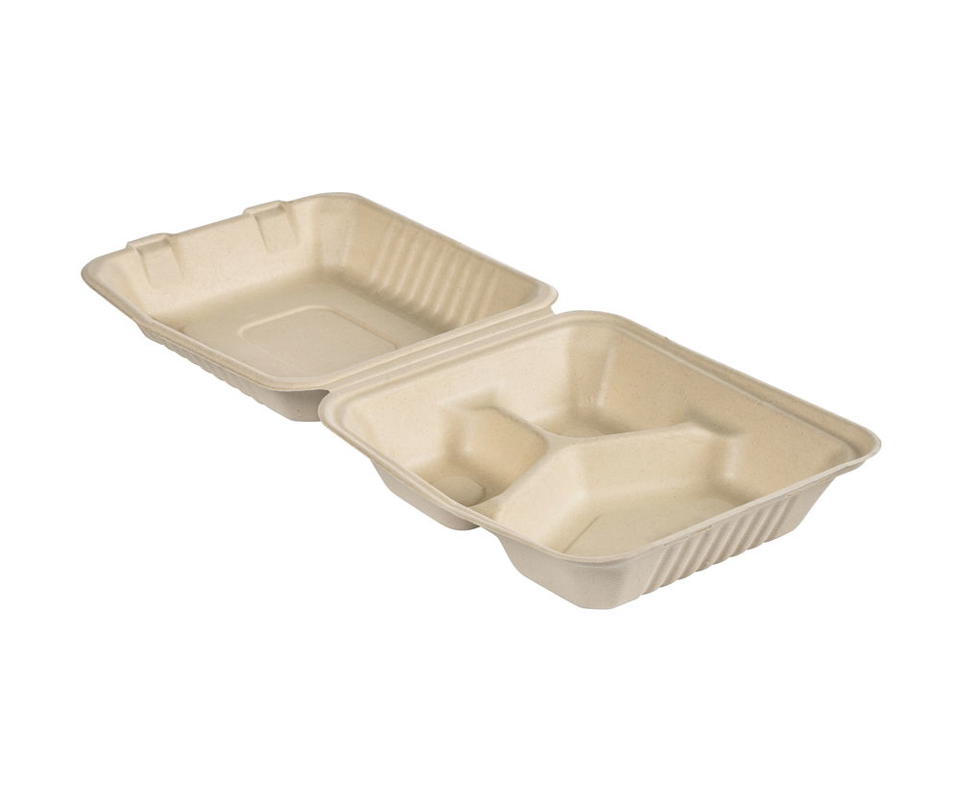 Box Rektangulär Bagasse 3-fack 325/70/60ml Brun