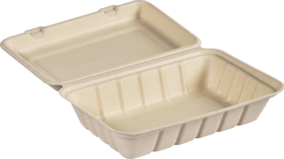 Box Rektangulär Bagasse 1-fack 850ml Brun Mealbox