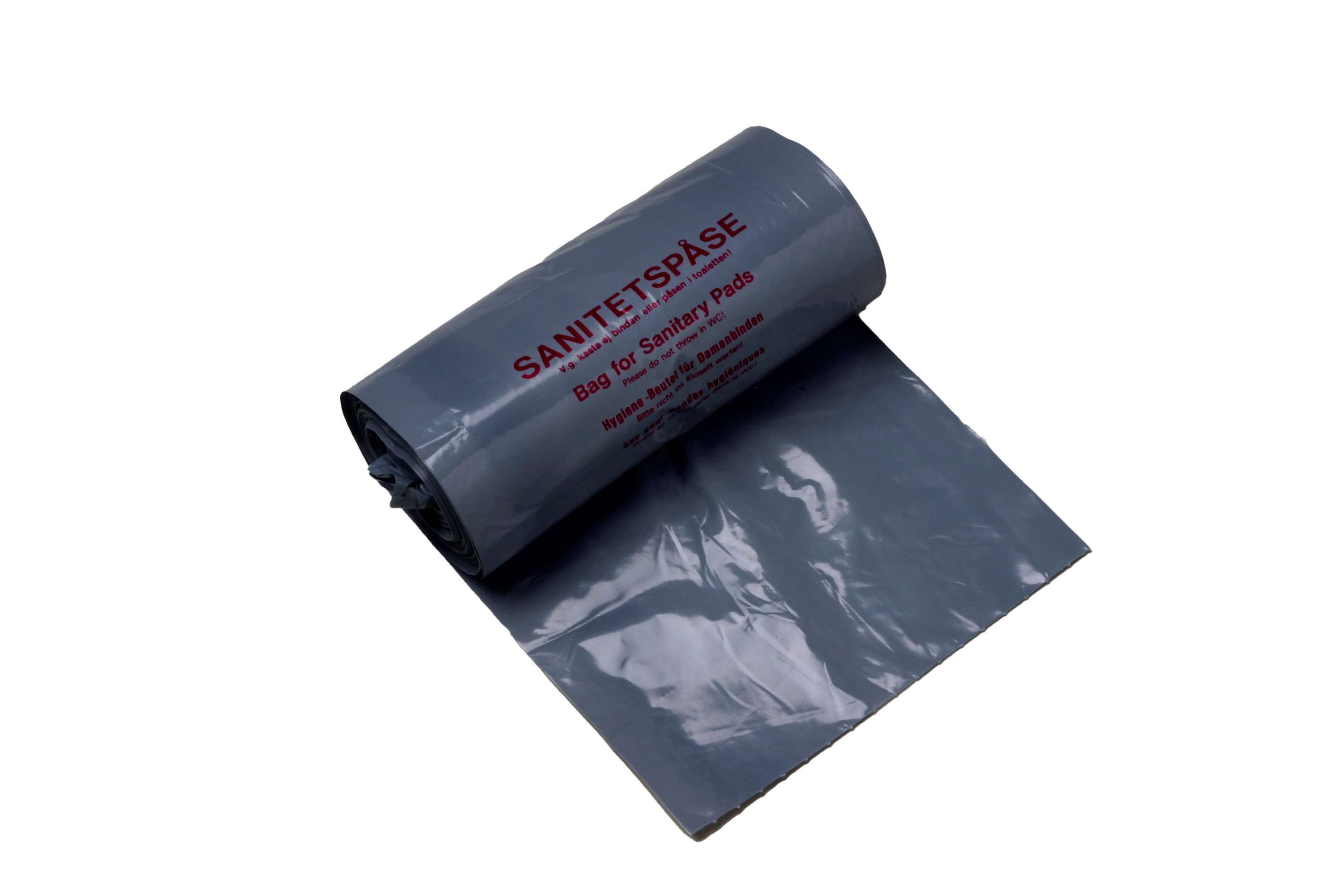 Sanitetspåse i LLD polyeten 6L 320x400mm 
Tjocklek 25my Grå med tryck