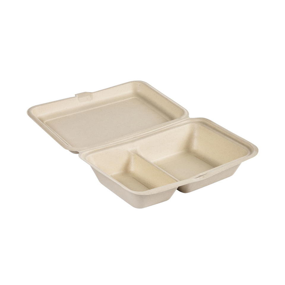 Box Bagasse Rektangulär 2-fack 470/300ml
Brun Clamshell
