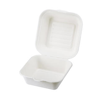 Hamburgerbox med vidhängande lock Bagasse Vit
152x150x42/82mm