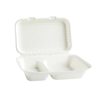 Box med vidhängande lock 2-fack Bagasse Vit
249x163x46/66mm