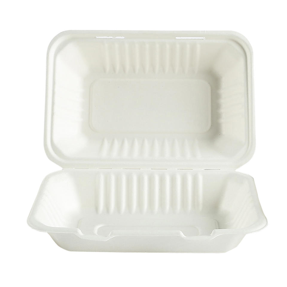 Box Bagasse med vidhängande lock 1-fack
230x157x45/80mm Vit PFAS fri.