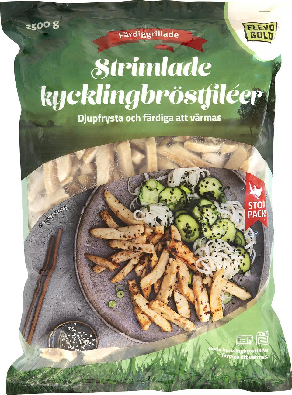 Grillad kyckling strimlad 10-12 mm