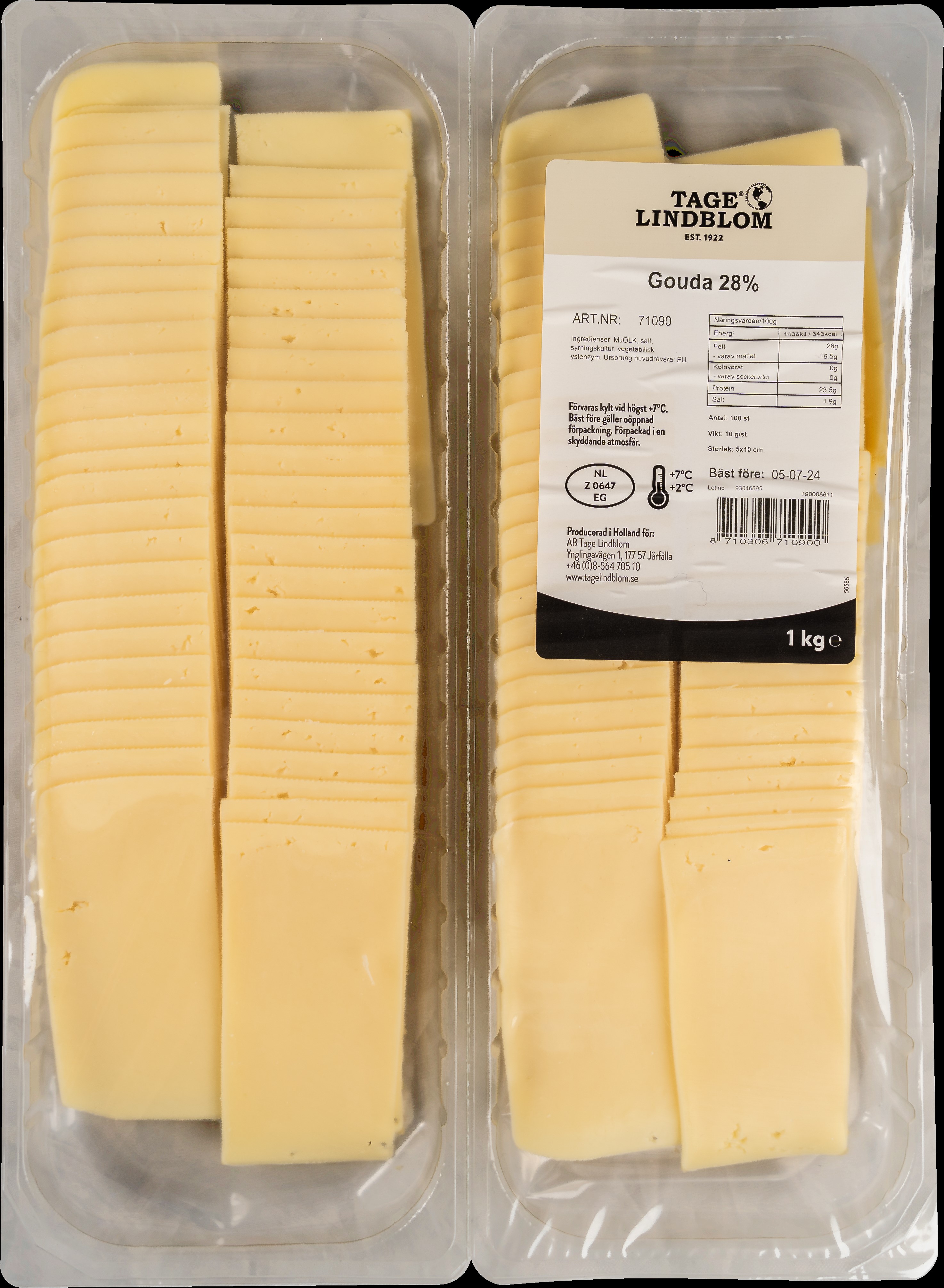 Gouda 28% skivad 100x10g