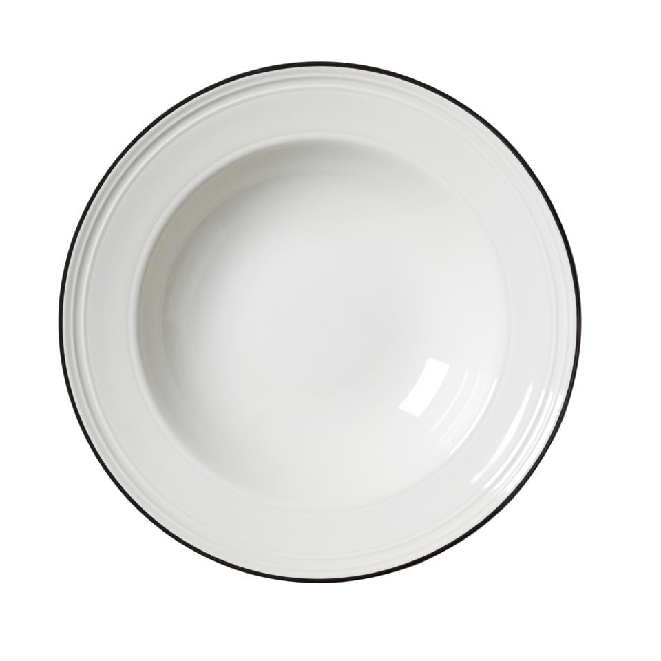 Bead Tallrik Djup Vit med Svart Rand Ø24cm