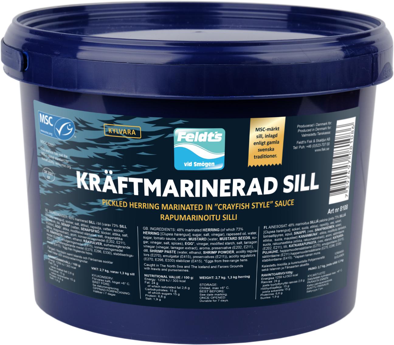 Kräftmarinerad Sill i Bit MSC
