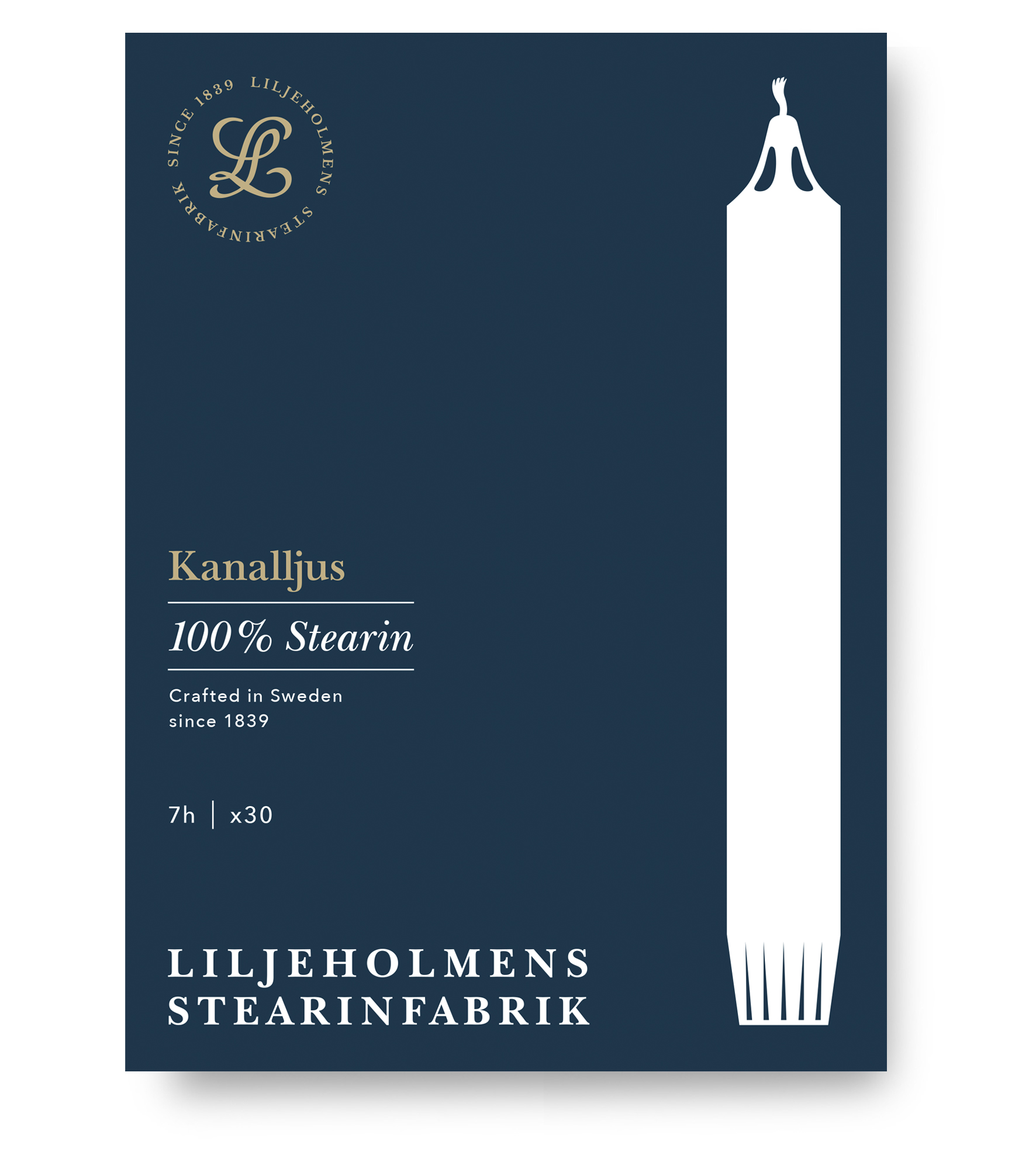 Kanalljus Stearin 20x2,5cm 30-pack Vit