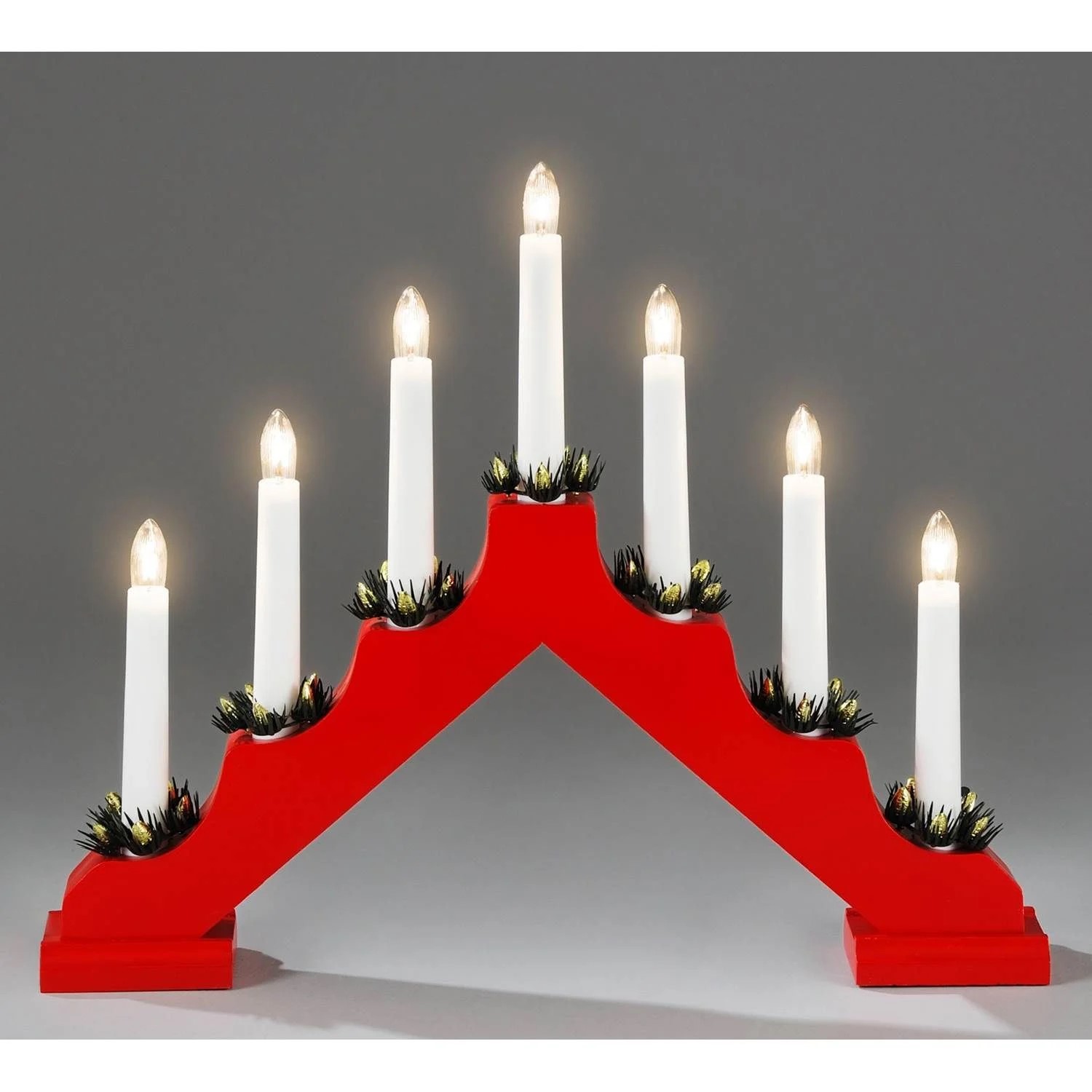 Ljusstake LED 7-armad Trä Röd