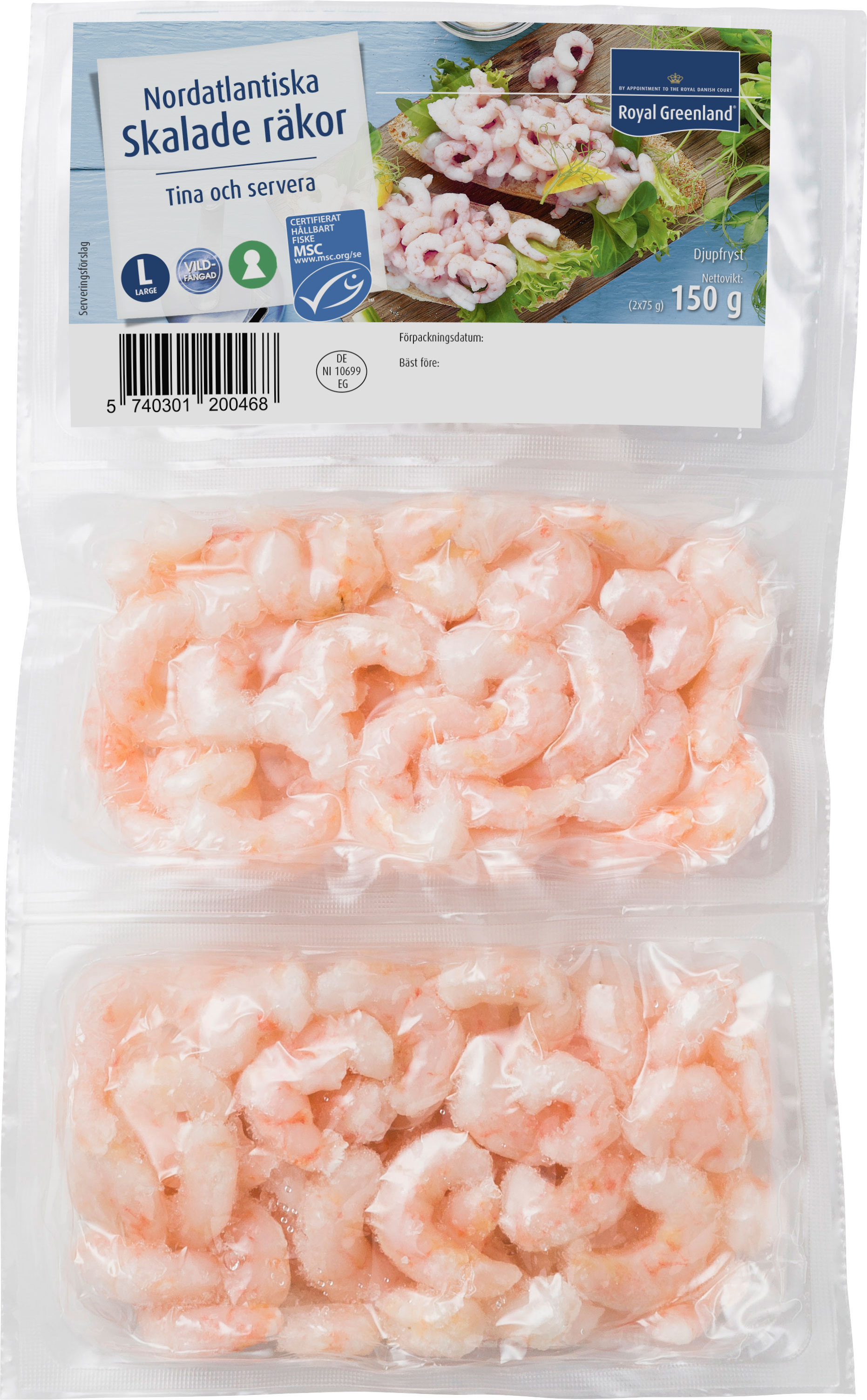 Skalade räkor 2x75g L MSC
