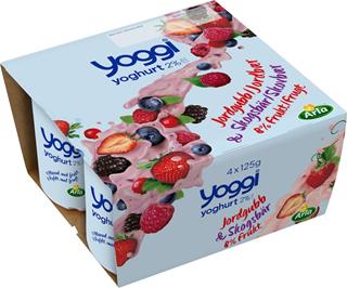 Yoggi jordgubb skogsbär 2% 4-pack