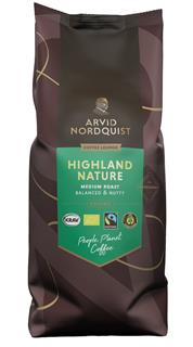 Kaffe mellanrost hela bönor Highland Nature 
EKO KRAV FT