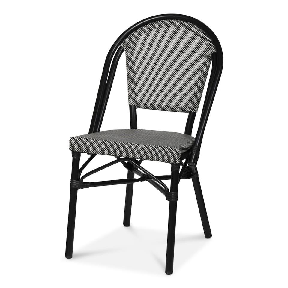 Menton stol, svart/svartvit textilene stapelbar