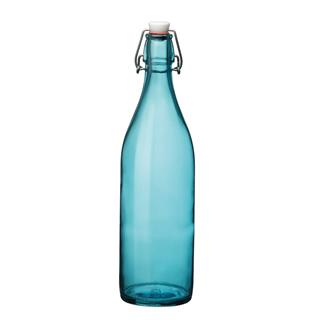 Flaska med bygelkork glas blå 1L