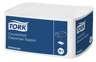 Dispenserservett N1 1-lag 30x33cm Vit 
Counterfold Universal