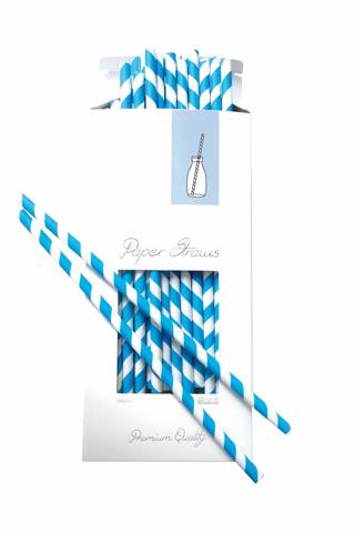 Sugrör Papper 0,8x25,5cm Blå/Vit Randiga