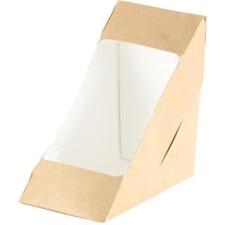 Box Kartong/PLA Sandwich dubbel med
 fönster 590ml 175x75x90mm brun ecoecho