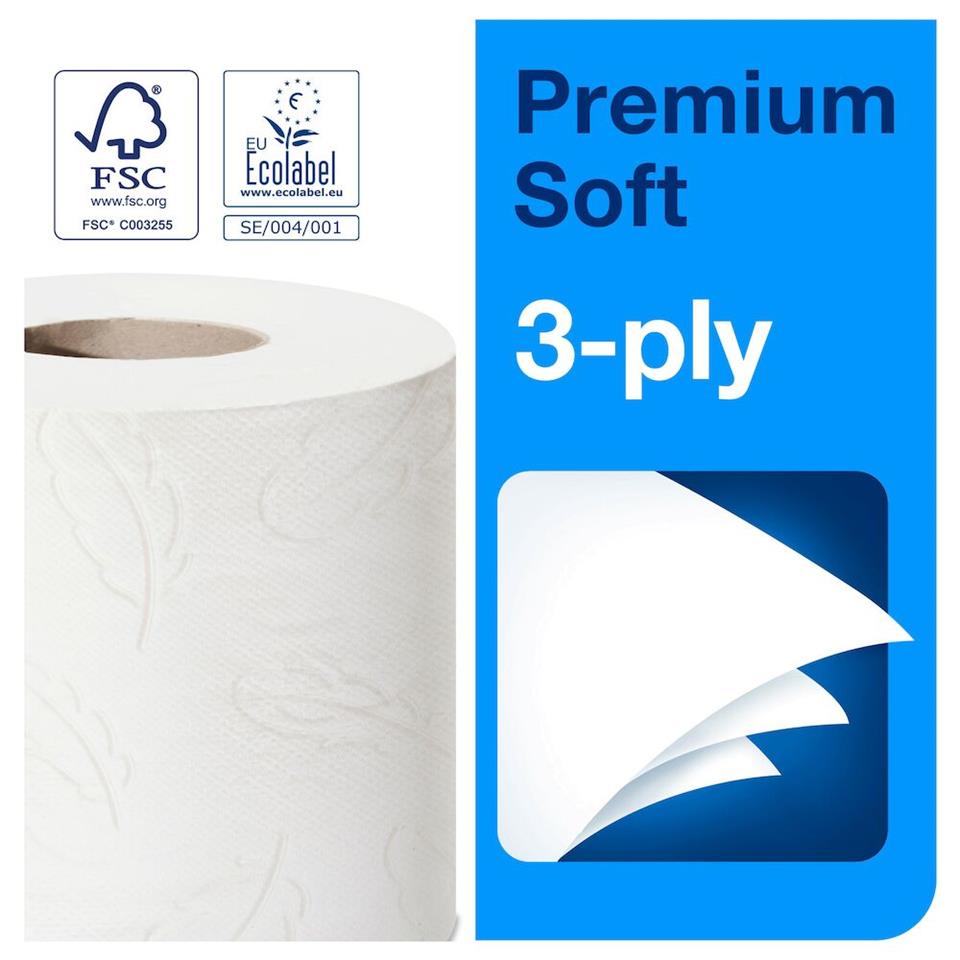Toalettpapper T4 mjukt Premium 3-lag 
9,9cmx35m vit