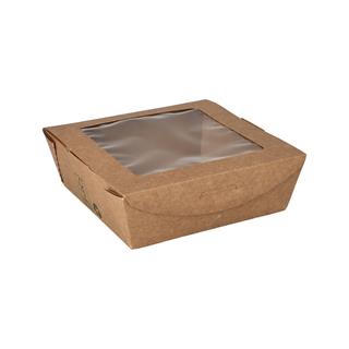 Delibricka papp med fönster 650 ml 
PLA 4,5x14x14 cm kantig brun