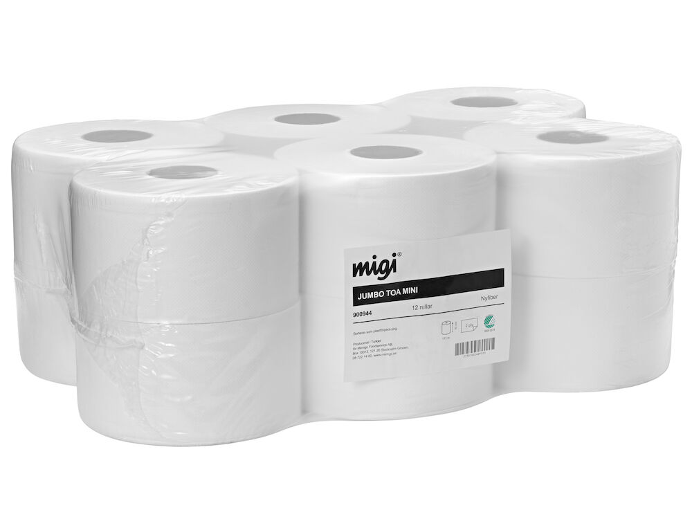 Toalettpapper Jumborulle Mini (T2),
2-lag, vit nyfiber, 170m