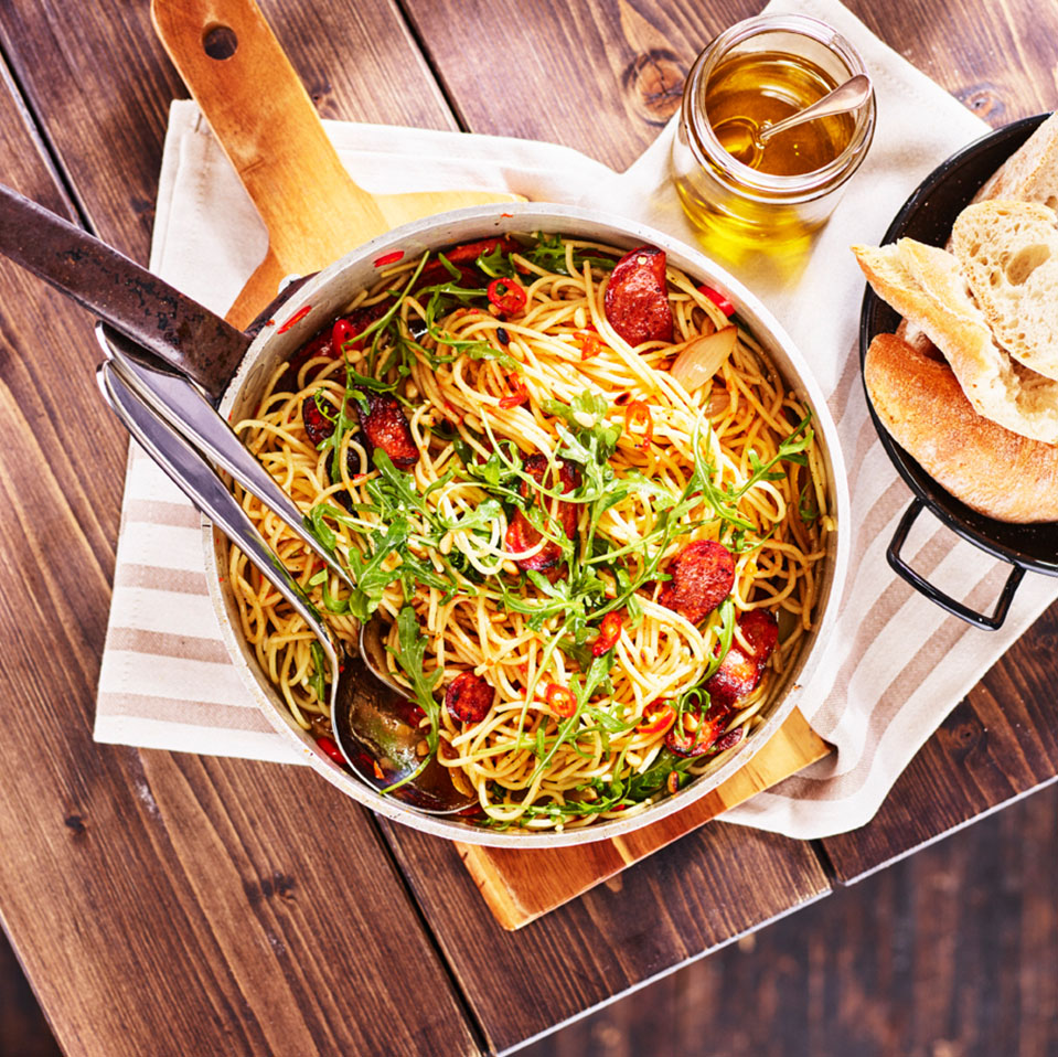 Spagetti med chorizo