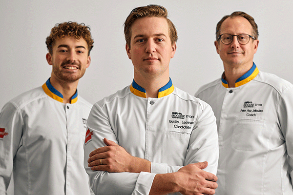 Noel Moglia , Gustav Leonhardt och Peter Asp Jelksäter i Team Sweden Bocuse d´Or 2025.
