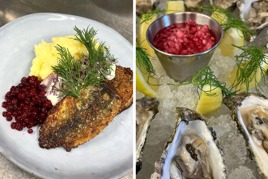 Knaperstekt sill och ostron på menyn på Röken by Sonesson.